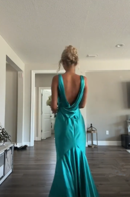 Vintage Satin V-Neck Mermaid Elegant Long Prom Dress Prom Dress Secondary image