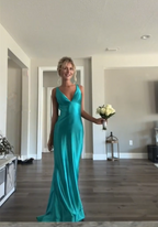 Vintage Satin V-Neck Mermaid Elegant Long Prom Dress Prom Dress