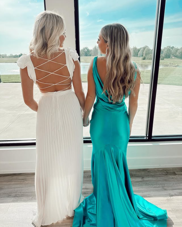 Vintage Satin V-Neck Mermaid Elegant Long Prom Dress Prom Dress