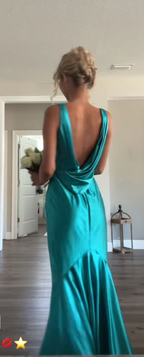 Vintage Satin V-Neck Mermaid Elegant Long Prom Dress Prom Dress