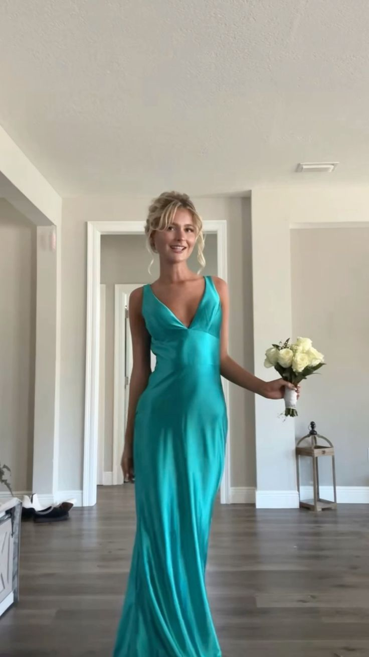 Vintage Satin V-Neck Mermaid Elegant Long Prom Dress Prom Dress