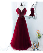 Green V Neck Sequin Beads Long Prom Dress, Green Formal Bridesmaid Dresses