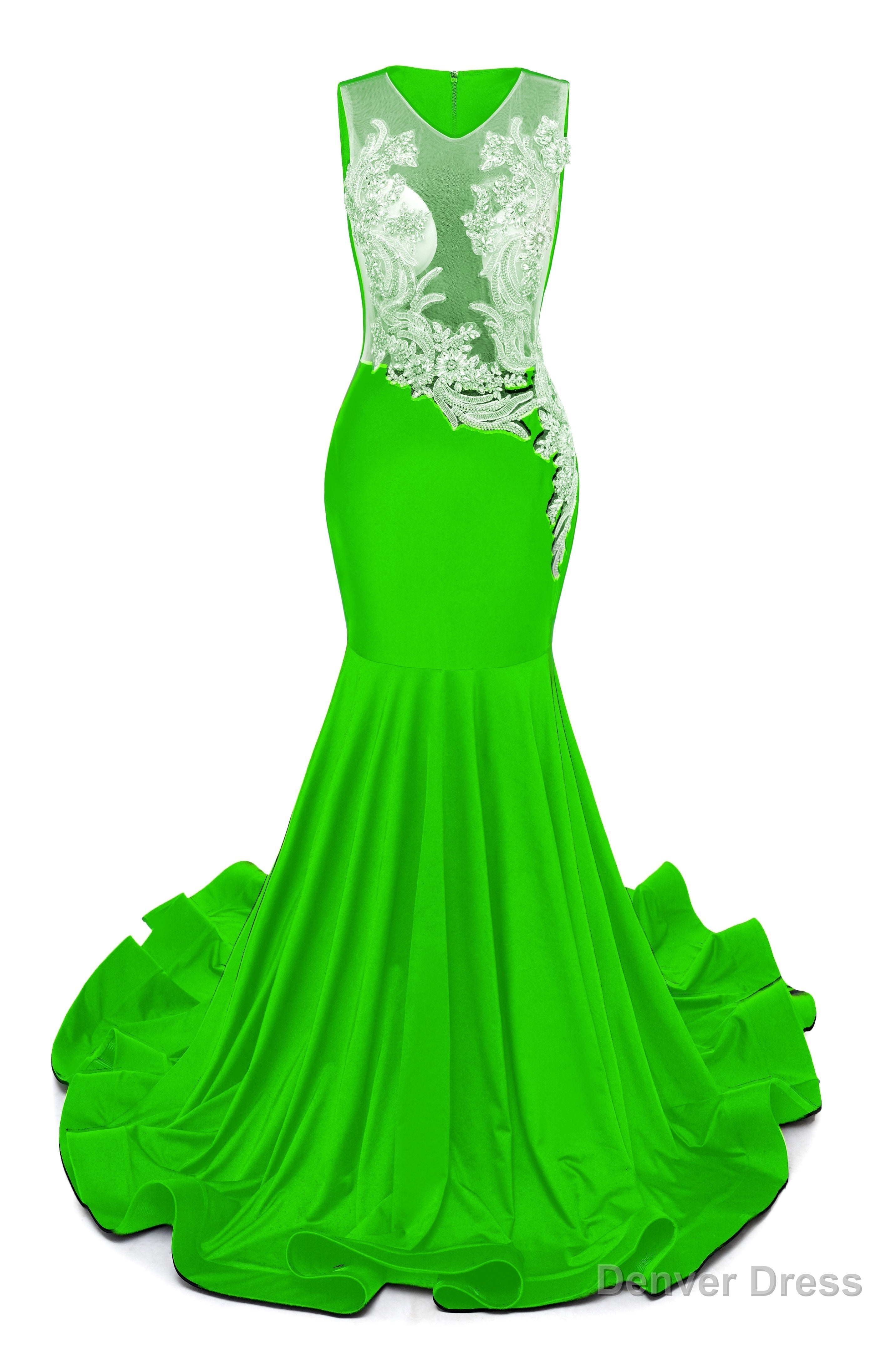 Green V-Neck Sheer Corset Prom Dresses Beaded Mermaid Long Train Evening Gowns Secondary image
