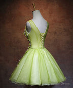 Green V Neck Tulle Short Prom Dress, Green Homecoming Dress