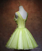 Green V Neck Tulle Short Prom Dress, Green Homecoming Dresses