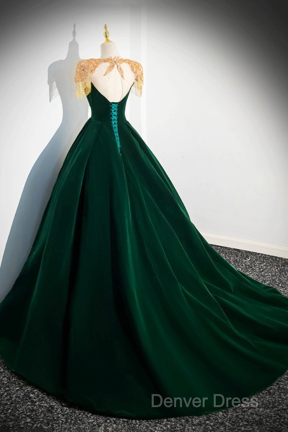 Green Velvet Beaded Long Prom Dresses, A-Line Beautiful Evening Party Dresses Secondary image