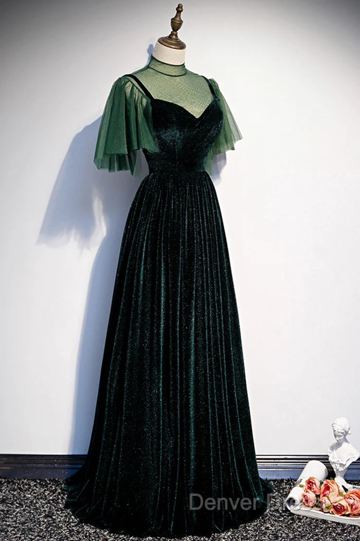 Green Velvet Long A-Line Prom Dresses Evening Dresses Secondary image