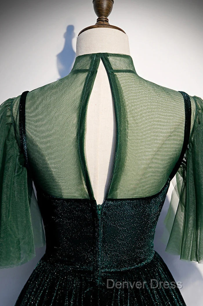 Green Velvet Long A Line Prom Dress