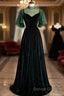 Green Velvet Long A Line Prom Dress