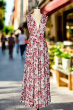 Grey and Pink Floral Long Bridesmaid Dresses