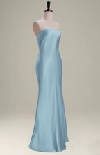 Grey Blue Mermaid Strapless Floor Length Satin Bridesmaid Dresses