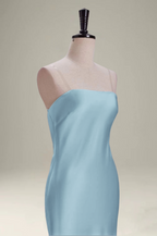 Grey Blue Mermaid Strapless Floor Length Satin Bridesmaid Dresses