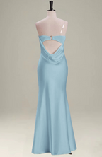 Grey Blue Mermaid Strapless Floor Length Satin Bridesmaid Dresses