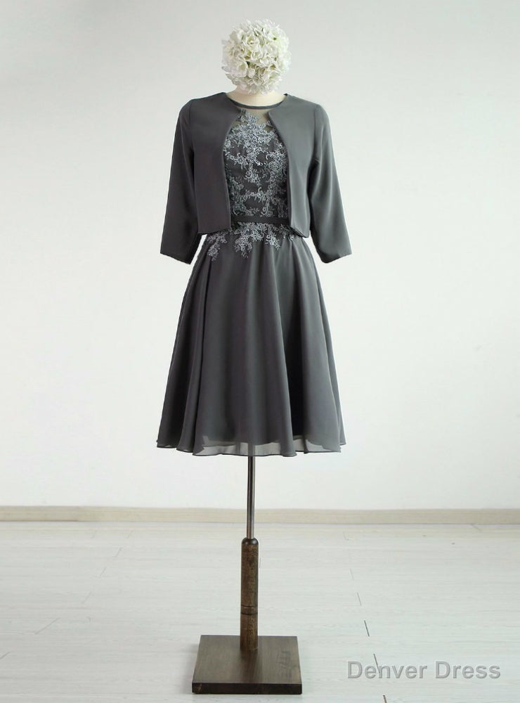 Grey Chiffon A-line Knee-Length Mother Of The Dress With Jacket Main image