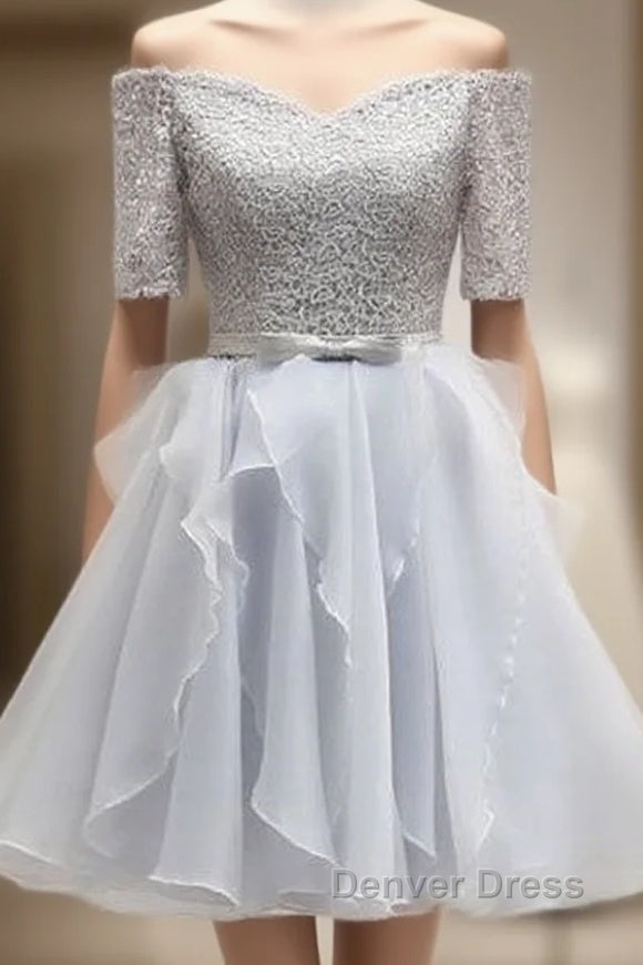 Grey Lace And Organza Homecoming Dresses, Lovely Homecoming Dresses , Short Prom Dresses Main image