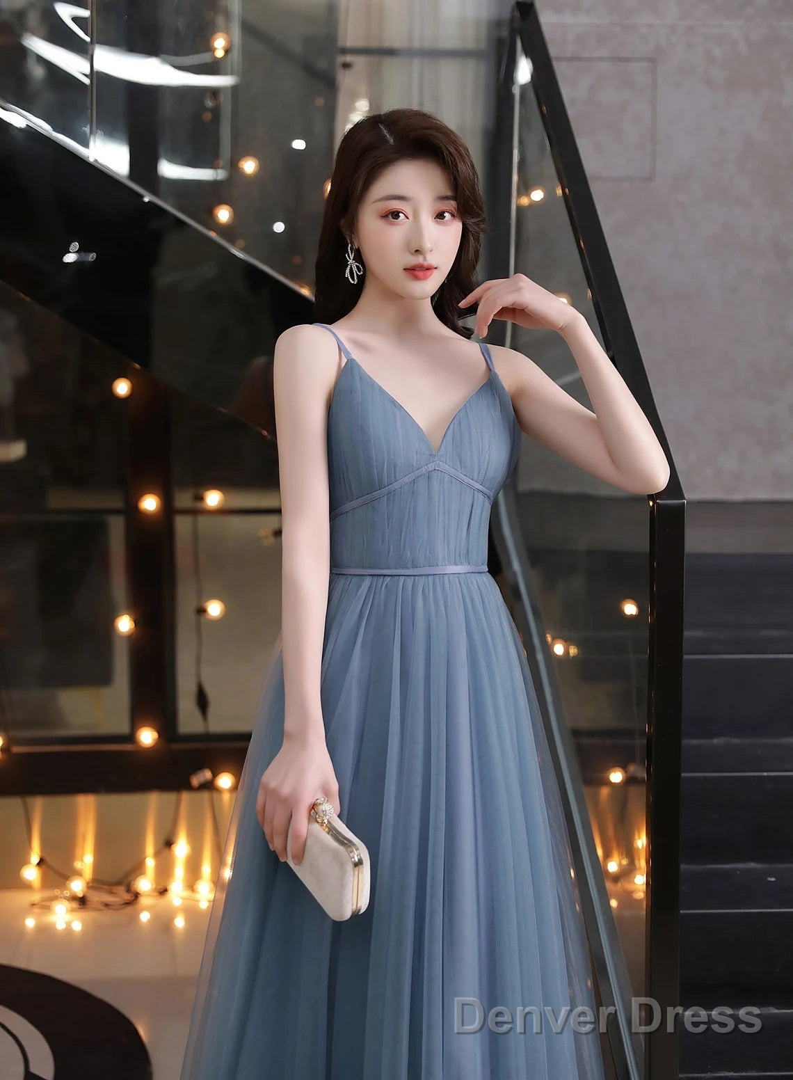 Grey Long Prom Dress Sweetheart Straps Prom Dress, Grey Formal Dress