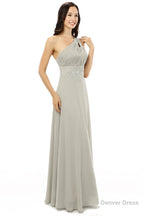 Grey One Shoulder Chiffon Pleats Beading Bridesmaid Dresses LG0254