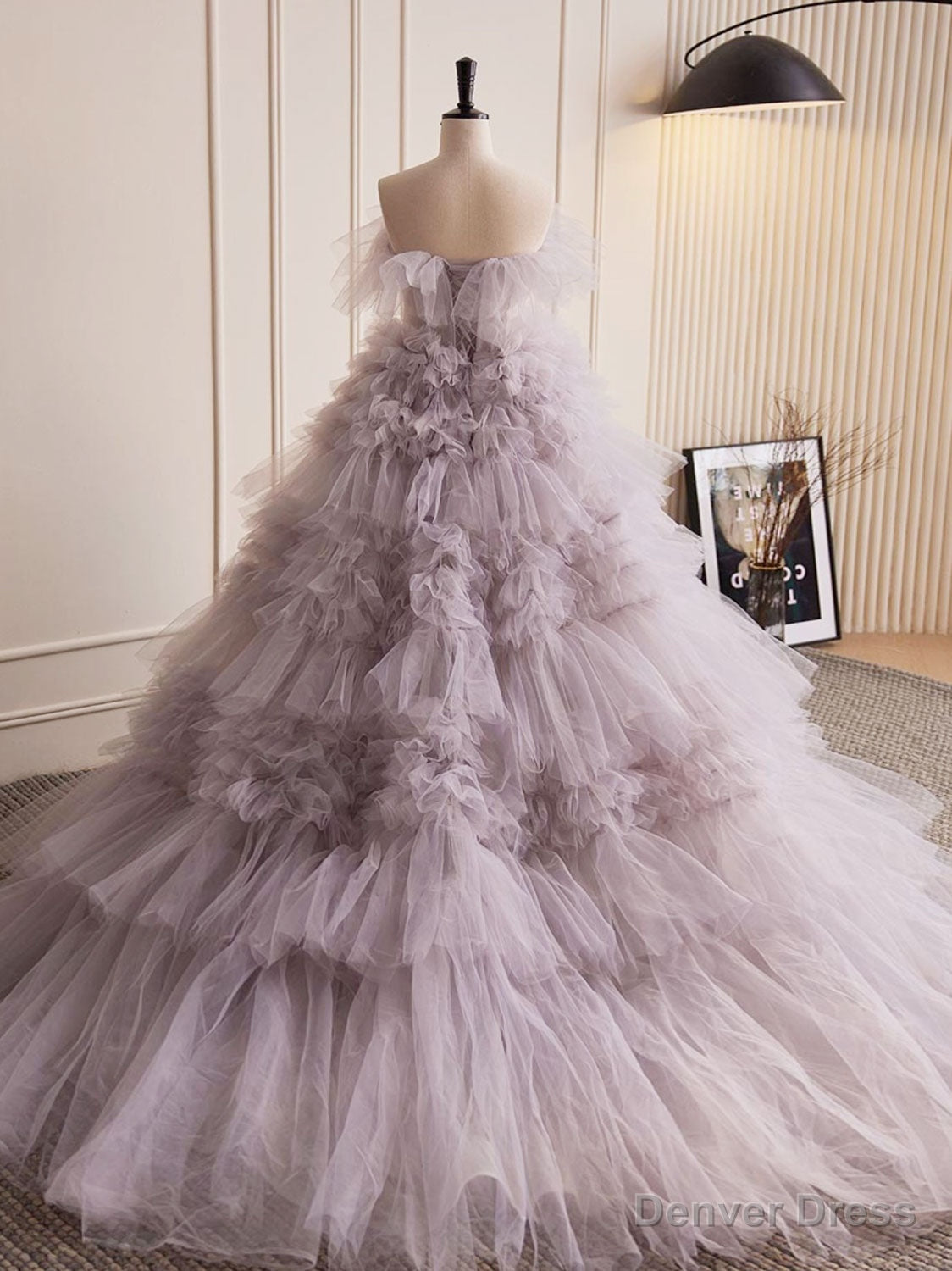 Grey Purple Tulle Long Prom Dress, Grey Purple Prom Dresses