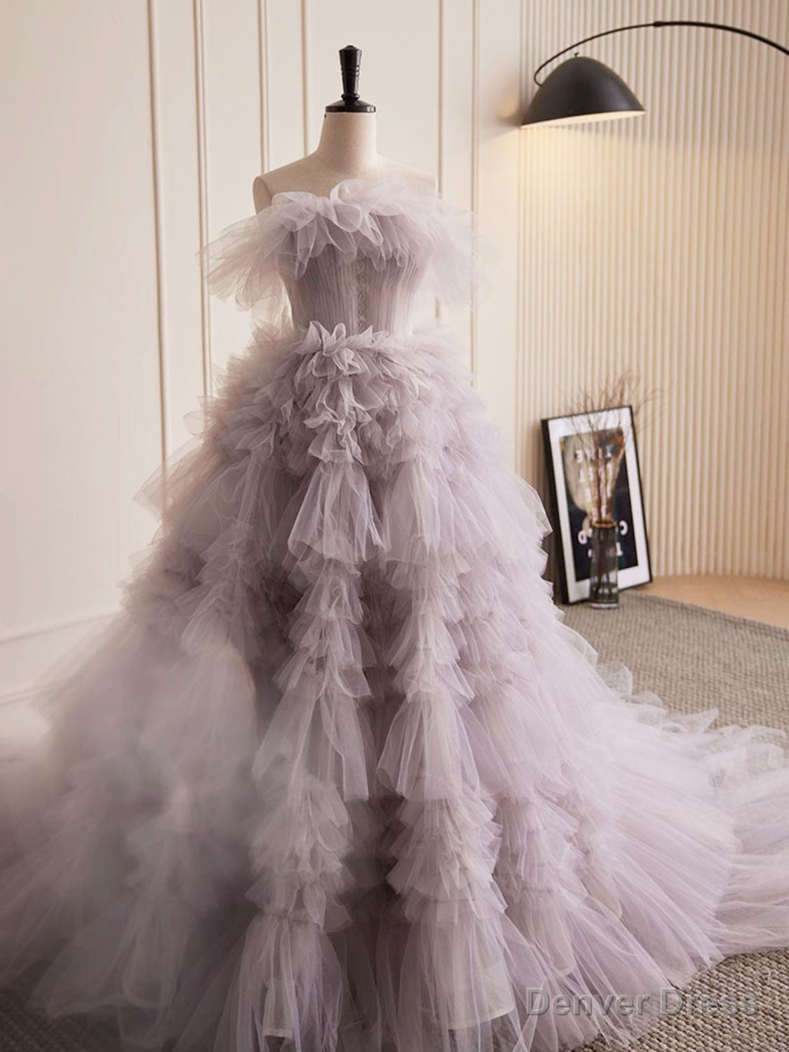 Grey Purple Tulle Long Prom Dress, Grey Purple Prom Dresses
