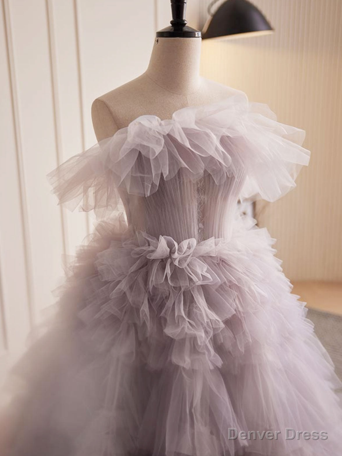Grey Purple Tulle Long Prom Dress, Grey Purple Prom Dresses