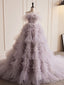 Grey Purple Tulle Long Prom Dress, Grey Purple Prom Dresses