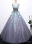 Grey Tulle Round Floor Length Gorgeous Sweet 16 Dress, Princess Prom Dresses, Prom Gown