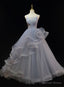 Grey Tulle Straps Layers Long Prom Dress Prom Dress, Grey Ball Gowns Prom Dresses
