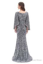 V-Neck Sequins Mermaid Prom Dresses with Sleeves