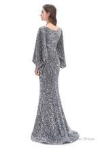 V-Neck Sequins Mermaid Prom Dresses with Sleeves