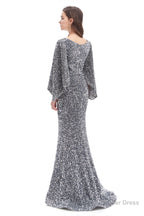 V Neck Sequins Mermaid Prom Dresses with Sleeves
