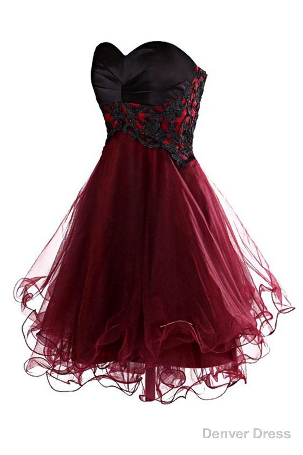 Lovely Cute Appliques Burgundy Sweetheart Organza Lace Up Short Homecoming Dresses
