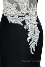 Portrait Trumpet Sweep Train Sleeveless Beading Prom Dresses