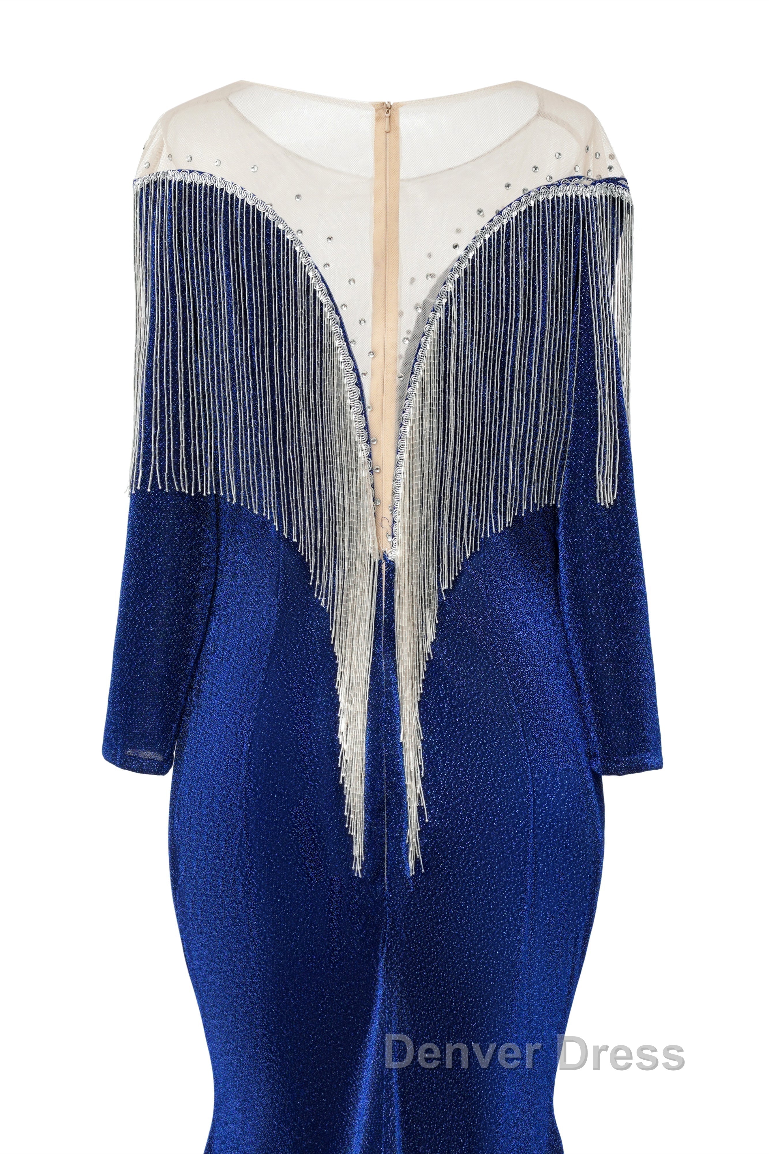 Deep V-neck Shiny Royal Blue Long sleeves Mermaid Prom Dresses