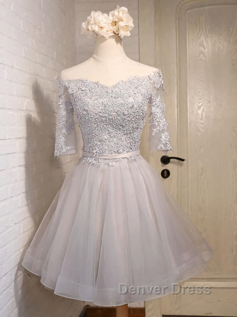 Half Sleeves Short Lace Prom Dresses, Short Lace Homecoming Bridesmaid Dresses Secondary image