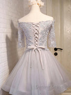 Half Sleeves Short Lace Prom Dress, Short Lace Homecoming Bridesmaid Dresses