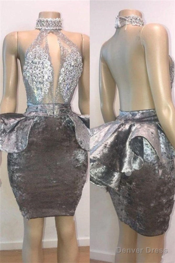 Halter Keyhole Neckline Appliques Short Prom Dresses Main image