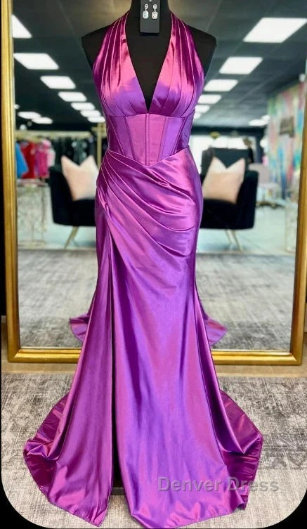 Halter Mermaid Long Prom Dresses With Open Back