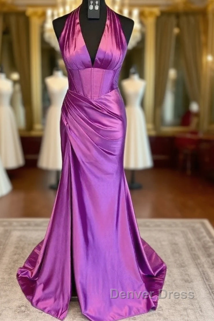 Halter Mermaid Long Prom Dresses With Open Back Main image