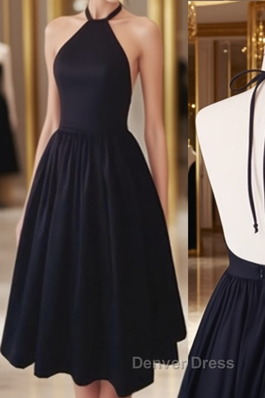 Halter Neck Backless Black Short Prom Dress, Black Homecoming Dresses Main image
