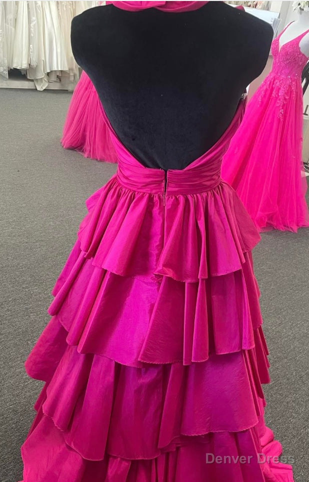 Halter Neck Ball Gowns Long Prom Dresses with Ruffle Skirt