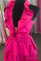 Halter Neck Ball Gowns Long Prom Dresses with Ruffle Skirt