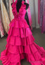 Halter Neck Ball Gowns Long Prom Dresses with Ruffle Skirt