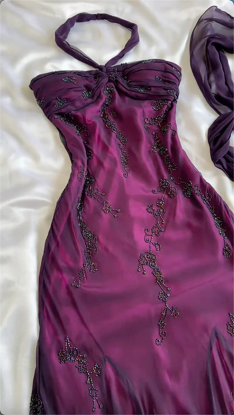 Purple Exquisite Elegant Backless Beaded Long Prom Dress Prom Gowns Graduation Dresses Main image