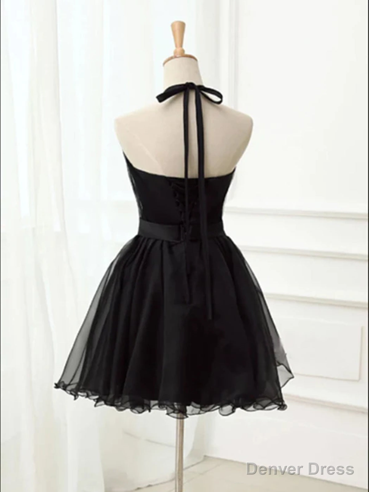 Halter Neck Short Black Prom Dresses, Short Black Graduation Homecoming Dresses, Little Black Dresses Secondary image
