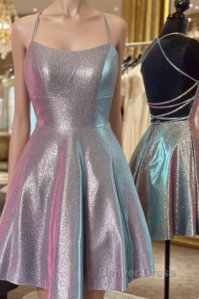 Halter Neck Short Purple Prom Dress with Cross Back, Backless Short Purple Prom Homecoming Dresses Main image