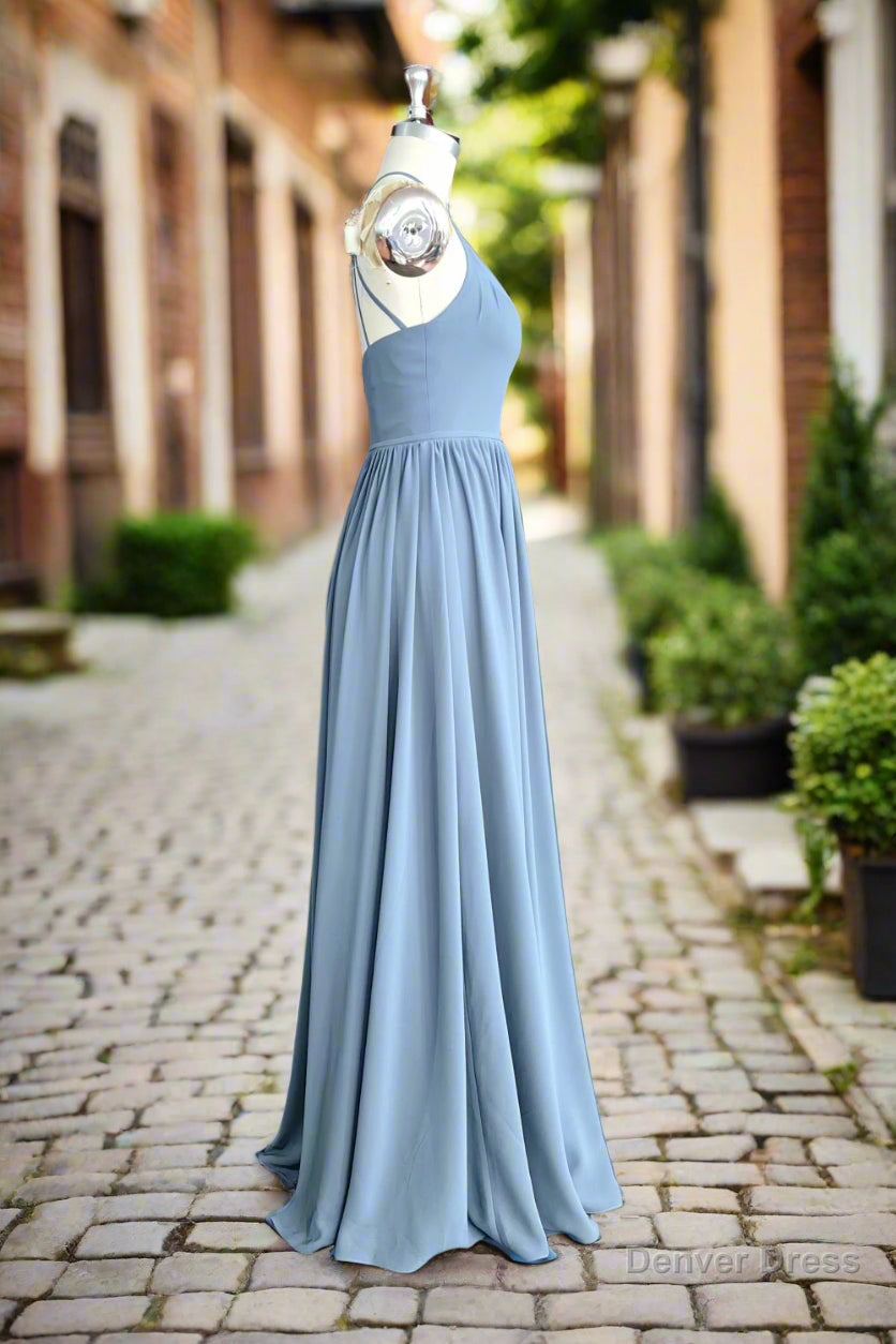 Halter Open Back High Neck Chiffon Long Dusty Blue Plus Size Bridesmaid Dresses