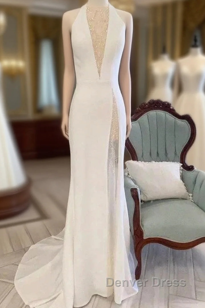 Halter Open Back Mermaid Long Wedding Dresses Main image