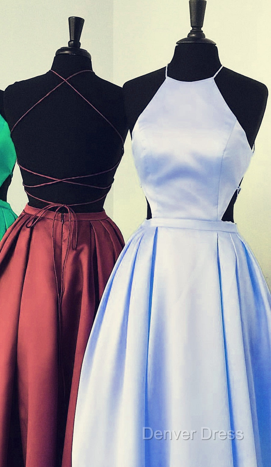 Halter Prom Long Satin Gown Dresses Lace Up Back