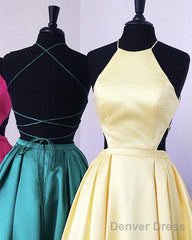 Halter Prom Long Satin Gown Dresses Lace Up Back