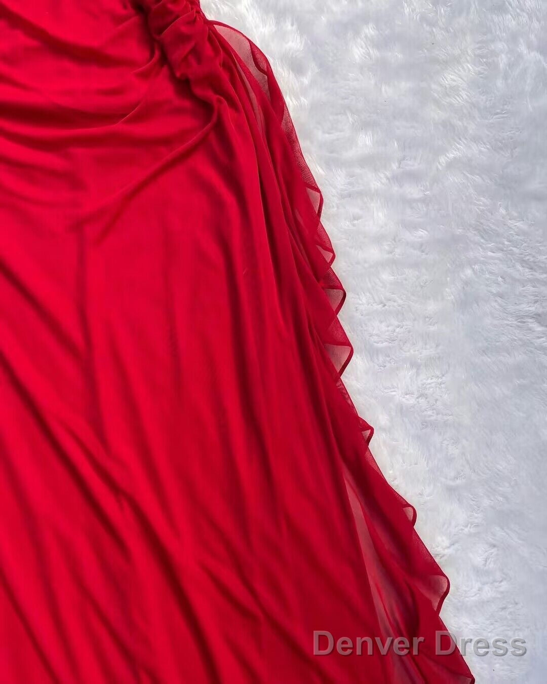 Halter Red A Line Long Prom Dresses Ruffled Evening Dresses Secondary image